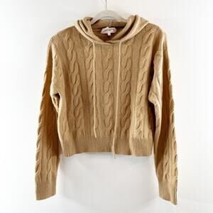 W.Cashmere Long Sleeve Cable Knit Cropped Hoodie Brown Medium